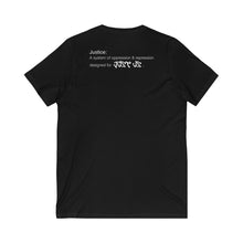 Load image into Gallery viewer, The Just Us original 2 sided design as V-Neck Tee, Unisex Jersey Short Sleeve